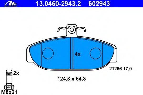 Комплект тормозных колодок, дисковый тормоз ATE 21266