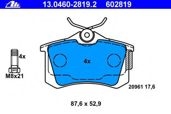 Комплект тормозных колодок, дисковый тормоз ATE 13.0460-2819.2