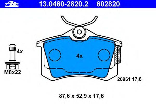 Комплект тормозных колодок, дисковый тормоз ATE 13.0460-2820.2