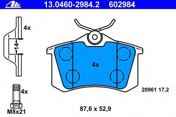Комплект тормозных колодок, дисковый тормоз ATE 13.0460-2984.2