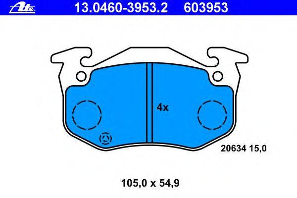Комплект тормозных колодок, дисковый тормоз ATE 13.0460-3953.2