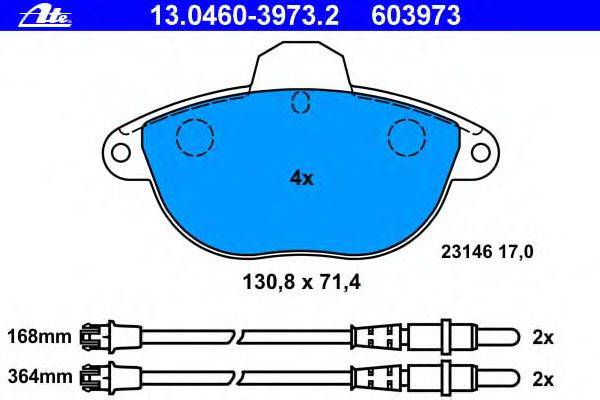 Комплект тормозных колодок, дисковый тормоз ATE 13.0460-3973.2