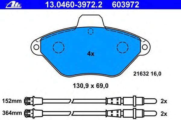 Комплект тормозных колодок, дисковый тормоз ATE 13.0460-3972.2