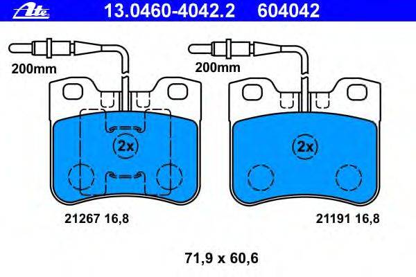 Комплект тормозных колодок, дисковый тормоз ATE 13.0460-4042.2