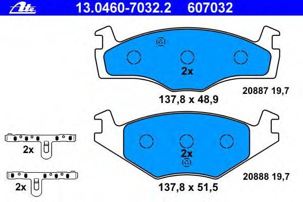 Комплект тормозных колодок, дисковый тормоз ATE 13.0460-7032.2