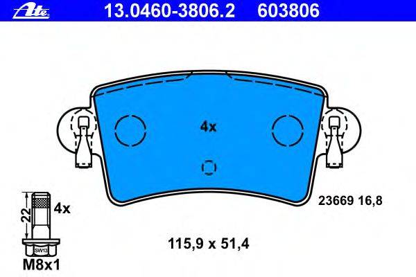 Комплект тормозных колодок, дисковый тормоз ATE 13.0460-3806.2