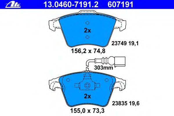 Комплект тормозных колодок, дисковый тормоз ATE 13.0460-7191.2