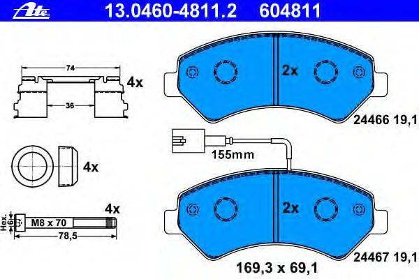 Комплект тормозных колодок, дисковый тормоз ATE 13.0460-4811.2