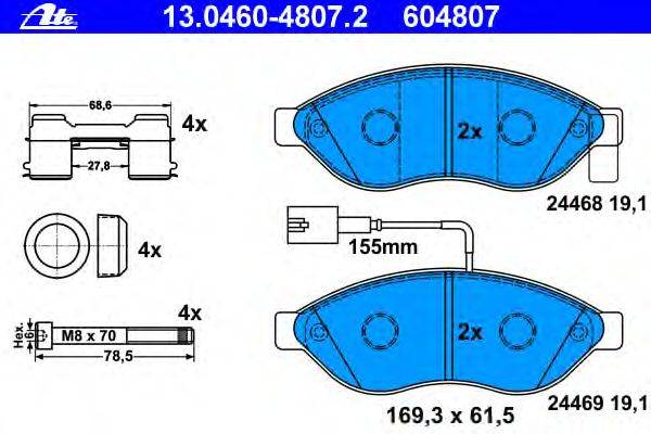 Комплект тормозных колодок, дисковый тормоз ATE 24469