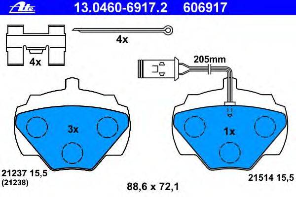 Комплект тормозных колодок, дисковый тормоз ATE 21237