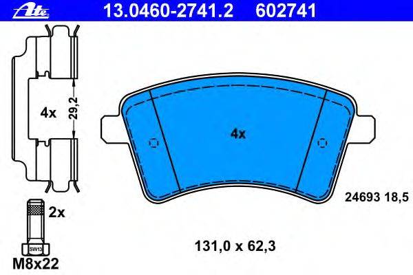 Комплект тормозных колодок, дисковый тормоз ATE 13.0460-2741.2