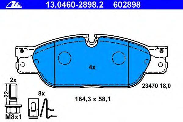 Комплект тормозных колодок, дисковый тормоз ATE 13.0460-2898.2