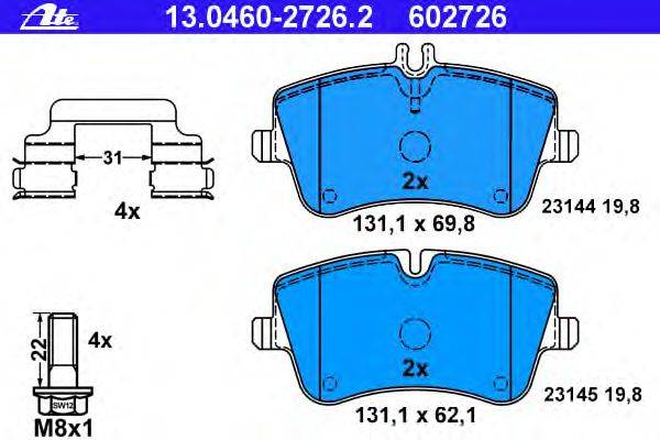 Комплект тормозных колодок, дисковый тормоз ATE 13.0460-2726.2