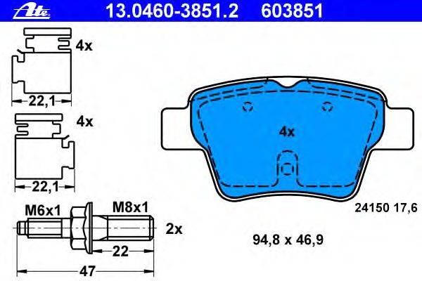 Комплект тормозных колодок, дисковый тормоз ATE 13.0460-3851.2
