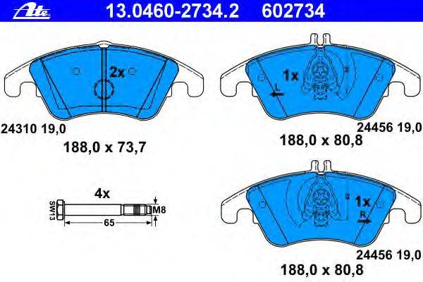 Комплект тормозных колодок, дисковый тормоз ATE 13.0460-2734.2