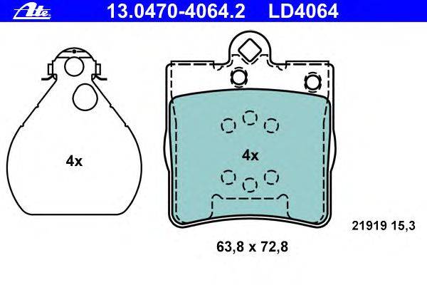 Комплект тормозных колодок, дисковый тормоз ATE 13.0470-4064.2