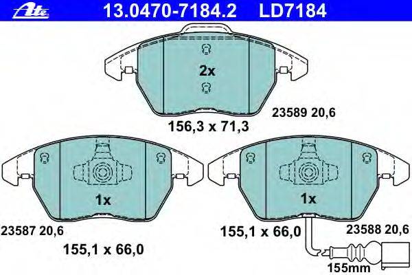 Комплект тормозных колодок, дисковый тормоз ATE 13.0470-7184.2