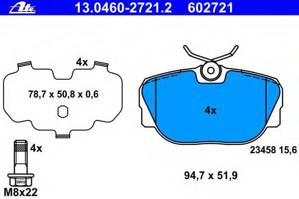 Комплект тормозных колодок, дисковый тормоз ATE 13.0460-2721.2