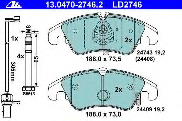 Комплект тормозных колодок, дисковый тормоз ATE 13.0470-2746.2