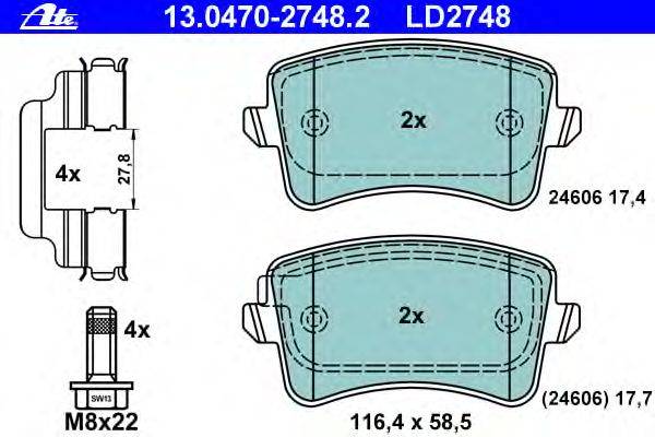 Комплект тормозных колодок, дисковый тормоз ATE 13.0470-2748.2