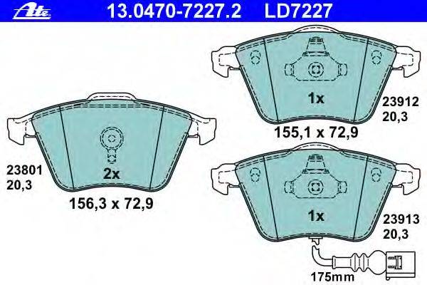 Комплект тормозных колодок, дисковый тормоз ATE 13.0470-7227.2