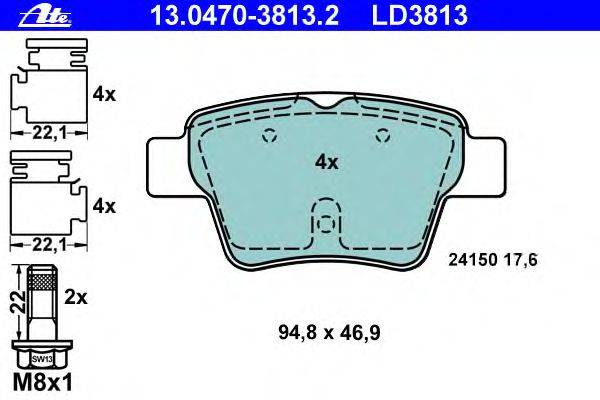 Комплект тормозных колодок, дисковый тормоз ATE 13047038132
