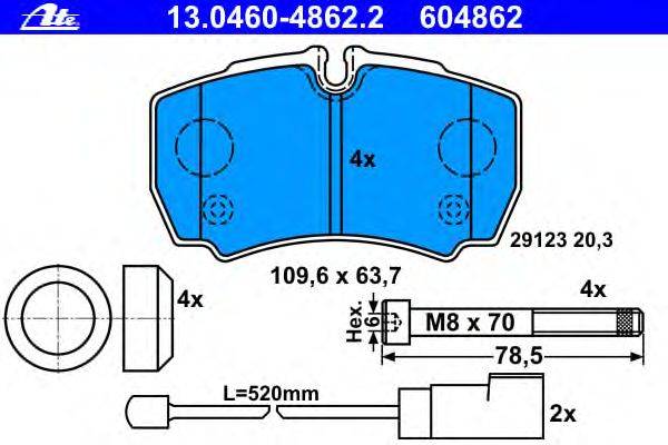 Комплект тормозных колодок, дисковый тормоз ATE 13.0460-4862.2