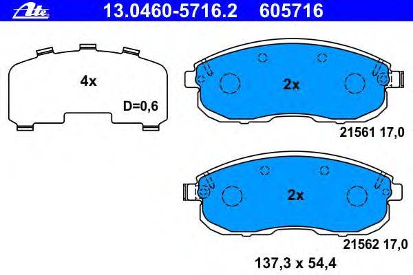 Комплект тормозных колодок, дисковый тормоз ATE 13046057162