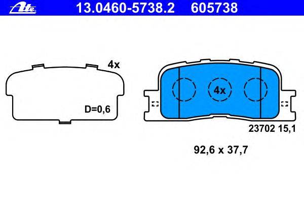 Комплект тормозных колодок, дисковый тормоз ATE 23702