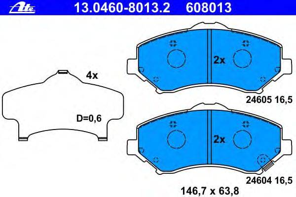 Комплект тормозных колодок, дисковый тормоз ATE 13046080132