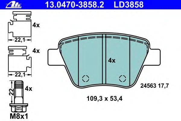 Комплект тормозных колодок, дисковый тормоз ATE 13.0470-3858.2