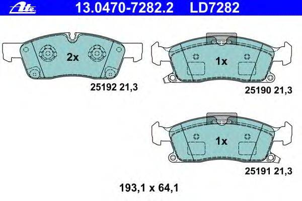 Комплект тормозных колодок, дисковый тормоз ATE 13.0470-7282.2