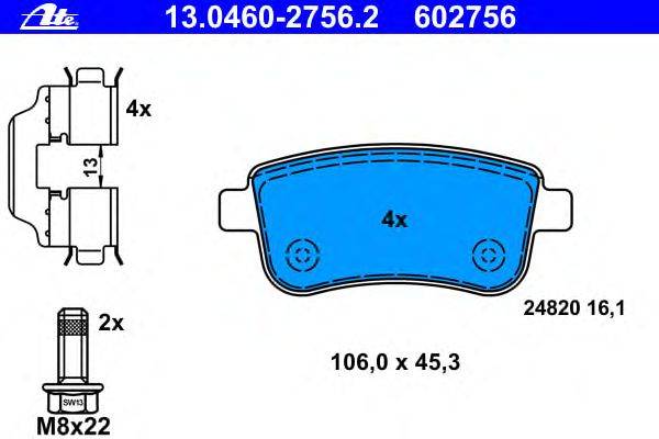Комплект тормозных колодок, дисковый тормоз ATE 13.0460-2756.2