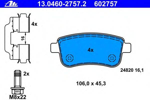 Комплект тормозных колодок, дисковый тормоз ATE 13046027572