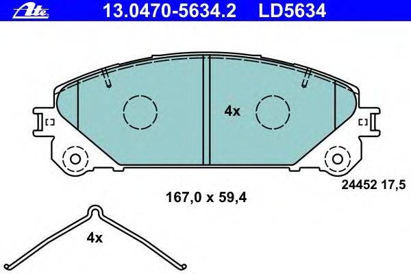 Комплект тормозных колодок, дисковый тормоз ATE 13.0470-5634.2