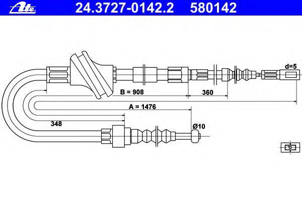 Трос, стояночная тормозная система ATE 24.3727-0142.2