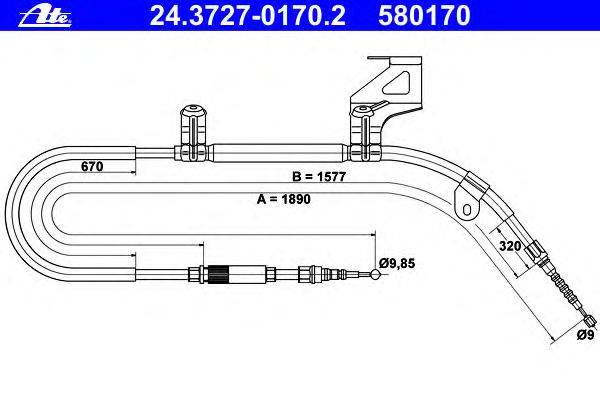 Трос, стояночная тормозная система ATE 24.3727-0170.2