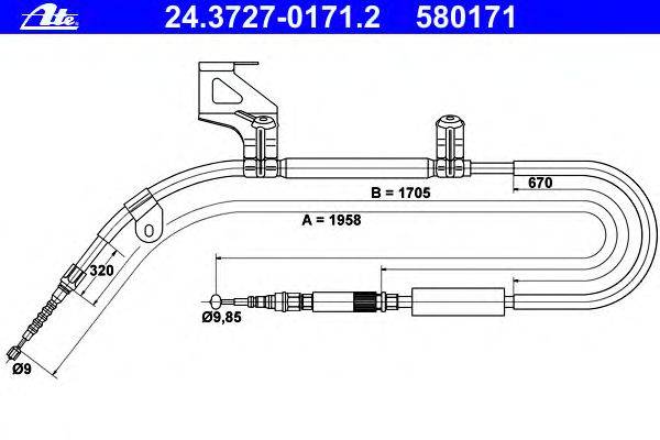Трос, стояночная тормозная система ATE 24.3727-0171.2