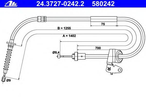Трос, стояночная тормозная система ATE 24.3727-0242.2