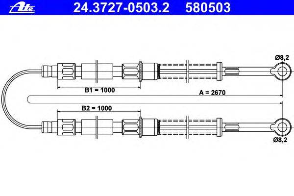 Трос, стояночная тормозная система ATE 24.3727-0503.2