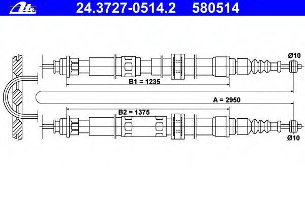 Трос, стояночная тормозная система ATE 24.3727-0514.2