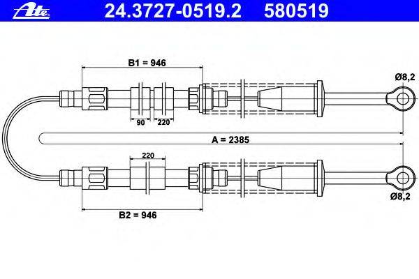 Трос, стояночная тормозная система ATE 24.3727-0519.2