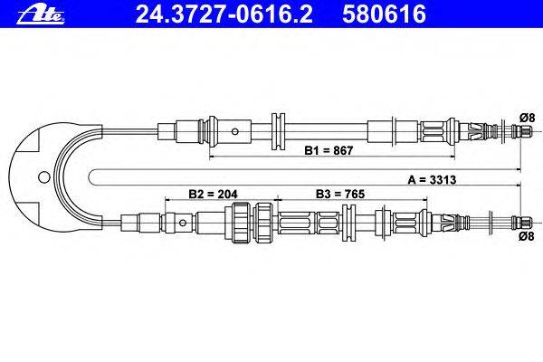 Трос, стояночная тормозная система ATE 24.3727-0616.2