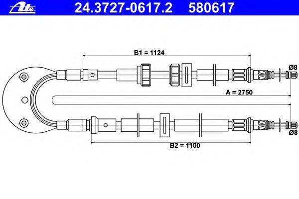Трос, стояночная тормозная система ATE 24.3727-0617.2