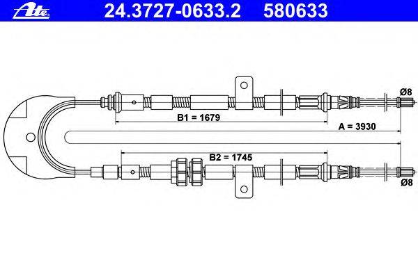 Трос, стояночная тормозная система ATE 24.3727-0633.2