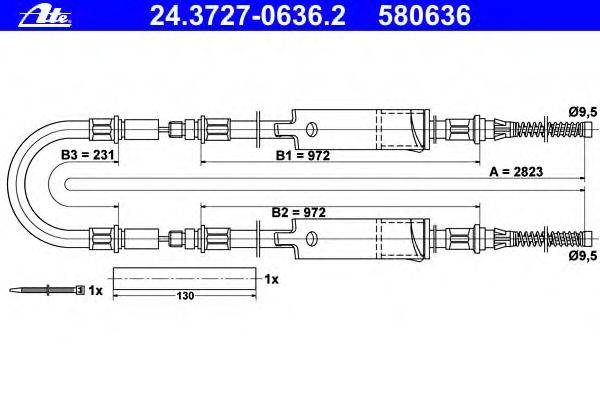 Трос, стояночная тормозная система ATE 24.3727-0636.2
