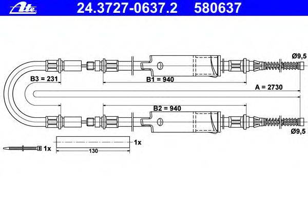 Трос, стояночная тормозная система ATE 24.3727-0637.2