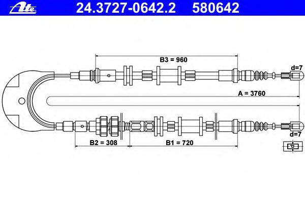 Трос, стояночная тормозная система ATE 24.3727-0642.2