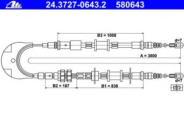 Трос, стояночная тормозная система ATE 24.3727-0643.2