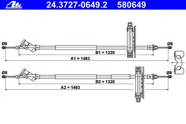 Трос, стояночная тормозная система ATE 24.3727-0649.2